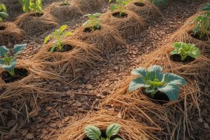 potager recouvert de différents types de paillage